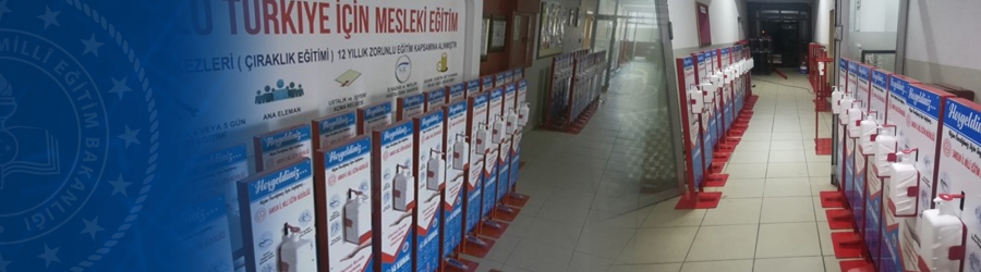 Samsun'da Bafra İsmail Ahıskalı Mesleki Eğitim Merkezi, ‘Temassız’ El Dezenfektan Standı Üretiyor.