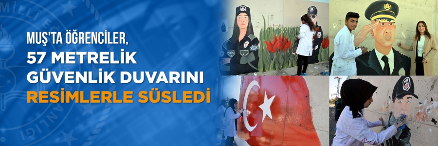 Muş'ta öğrenciler, 57 metrelik güvenlik duvarını resimlerle süsledi 